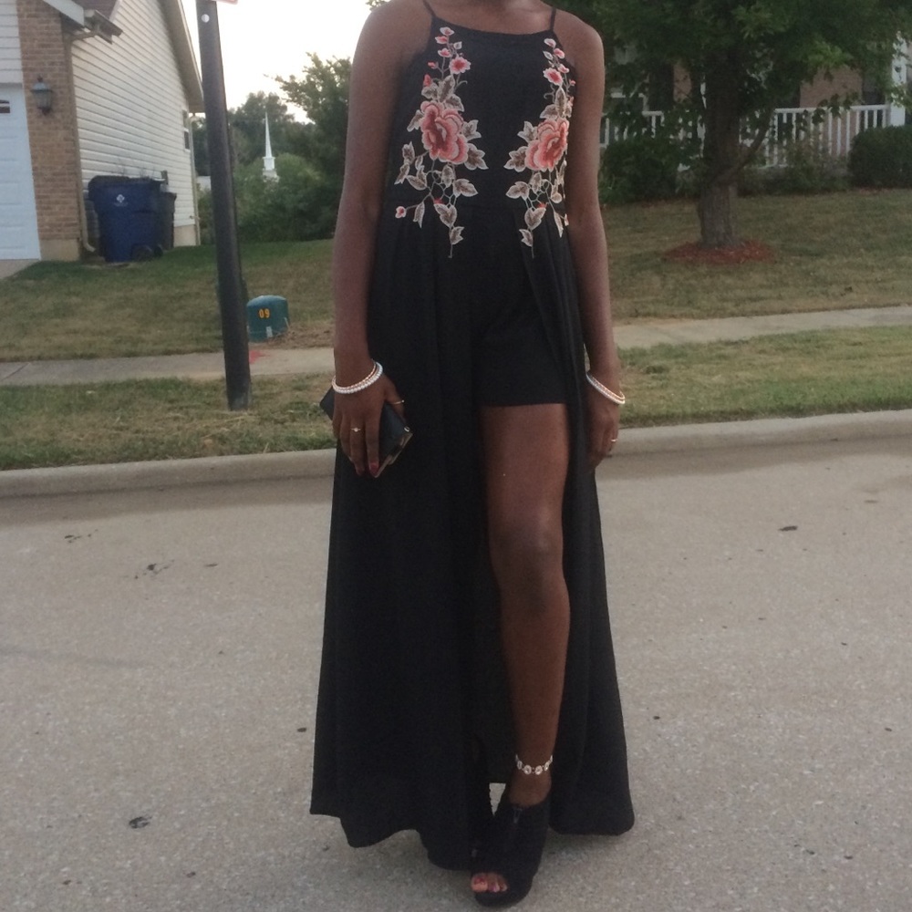 Black and Rose Detail Romper